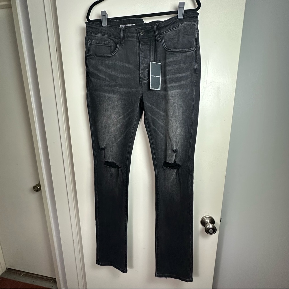 Six Week Residency Washed Black SWR-D01 Distressed ButtonFly Skinny Jeans NWT 36